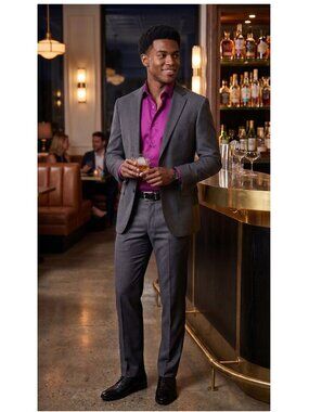 BELLISSIMO Slim Fit Dress Shirt - Pink Size M/M